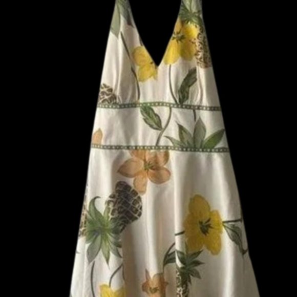 Donna Ricco New York Size 12- White Halter Floral & Pineapple Tropical Dress - Picture 1 of 10